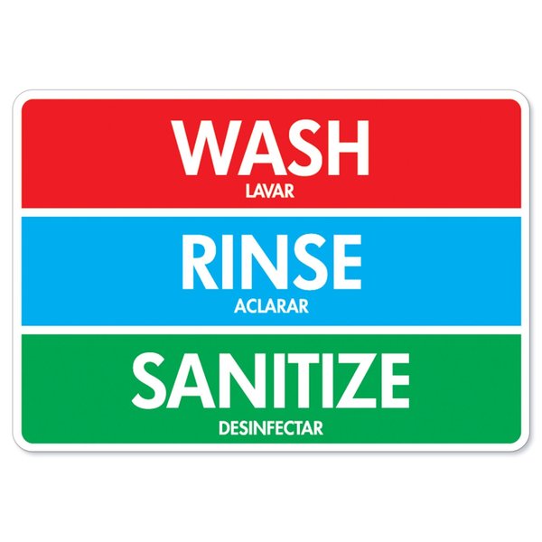 Signmission Flu Sign, Wash Rinse Sanitize Signs, 5in X 3.5in Decal, 3.5" W, 5" L, Wash Rinse Sanitize Signs OS-NS-D-35-25590